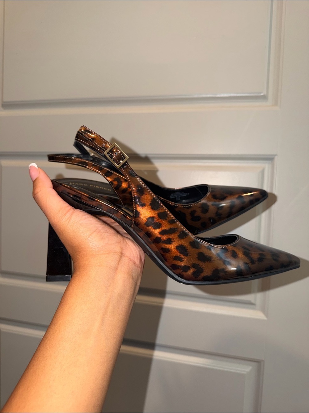 Marc Fisher Leopard Print Slingback Pointed-Toe Heels - Brown/Black